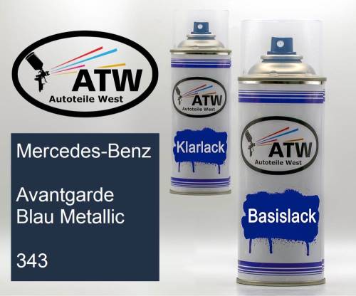 Mercedes-Benz, Avantgarde Blau Metallic, 343: 400ml Sprühdose + 400ml Klarlack - Set, von ATW Autoteile West.